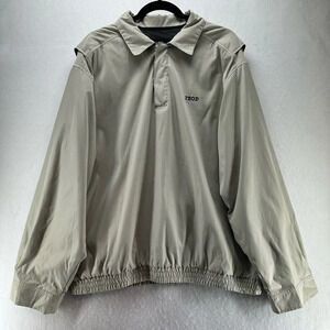 IZOD Jacket Mens Size L Windbreaker Water Resistant Long Sleeve Pullover Beige